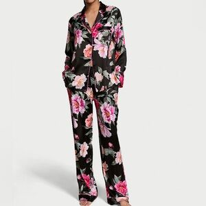 Victoria's Secret Black Floral Bouquet Satin Long Pyjama Set